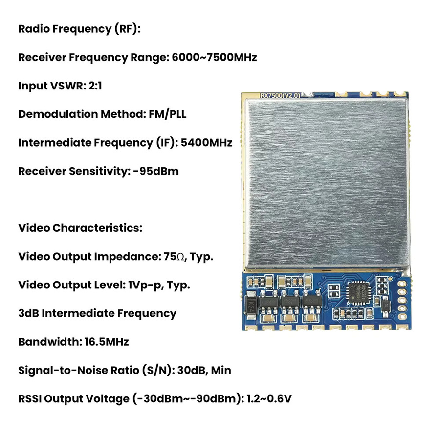 diymore Drahtloses Video-Empfängermodul RX7500 für Drohnen und Robotik, 6000-7500MHz, Analoge Übertragung mit hoher Empfindlichkeit von -95dBm für ein klares Signal - Bild 2