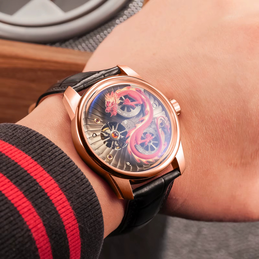 OBLVLO Automatik-Armbanduhr, Roségold, Leder, Herren - Bild 4