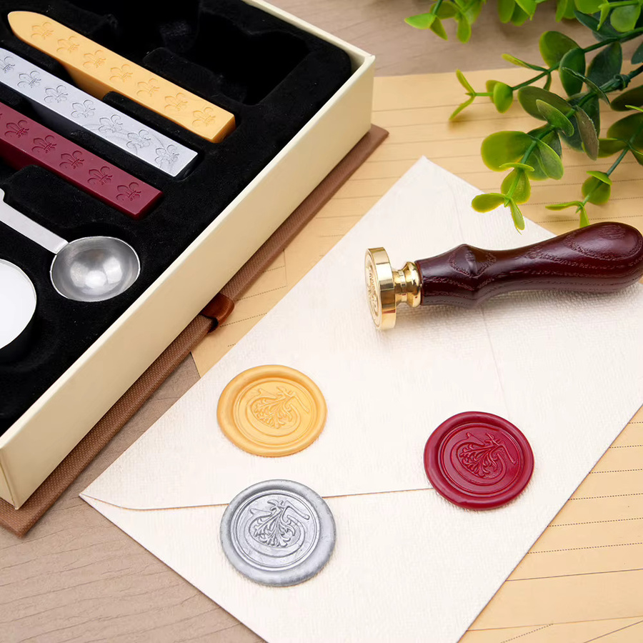 7-teiliges Wachssiegel-Set in Multicolour mit Messingkopf, Wachsstift, Schmelzlöffel und Teewachs für DIY Dekorationen von Hochzeitseinladungen, Umschlägen und Geburtstagskarten - Bild 2