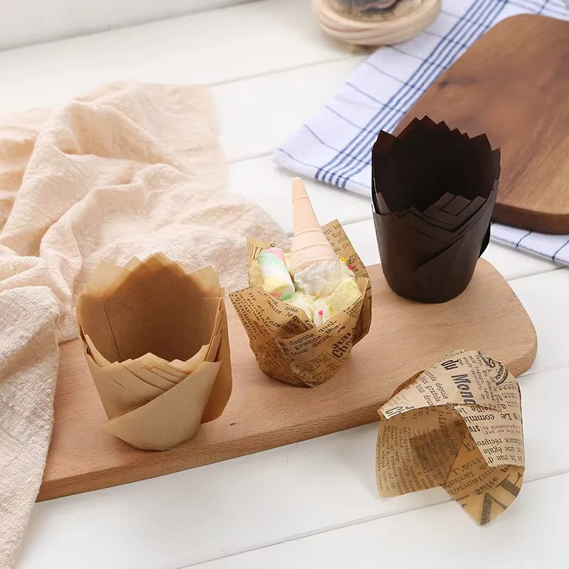 50 Stück Einweg Tulpen-Backförmchen aus Papier in Braun für Kuchen und Brot - Bild 2