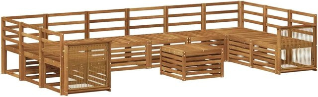 vidaXL Outdoor-Sofagarnitur aus Massivholz Akazie in Natur Braun, 8-teiliges Set mit Tisch, Ecksofas und Sesseln im modernen Latten-Design - Bild 1