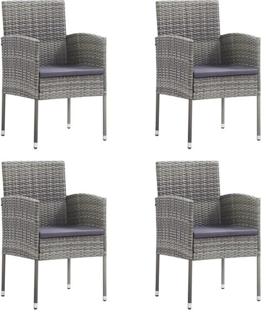 Furnicato Gartenstuhl-Set aus Polyrattan mit Kissen in Dunkelgrau, 4 Stück - Bild 1