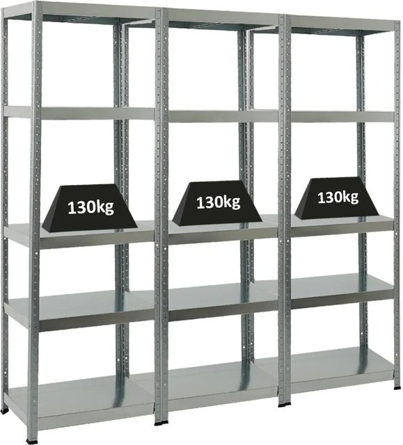 PROREGAL Steel Eagle 3er Set Schwerlastregal verzinkt, H x B x T: 180 x 60 x 40 cm, Fachlast 130 kg - Bild 1
