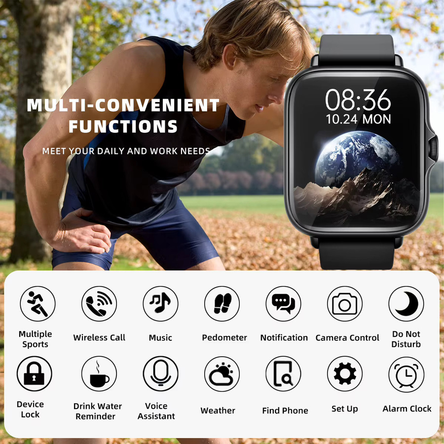 DESERTCAT Smartwatch mit 1,83 Zoll Display in Pink, wasserdicht mit Anruffunktion, Schlafüberwachung und Nachrichten-Benachrichtigungen für iPhone und Android - Bild 2