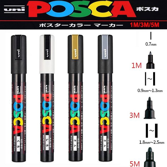 Uni Poscas Acryl Marker Permanent Wasserfest mit Bullet-Spitze für Graffiti und Zeichnungen in Mehrfarbig und Weiß - Bild 1