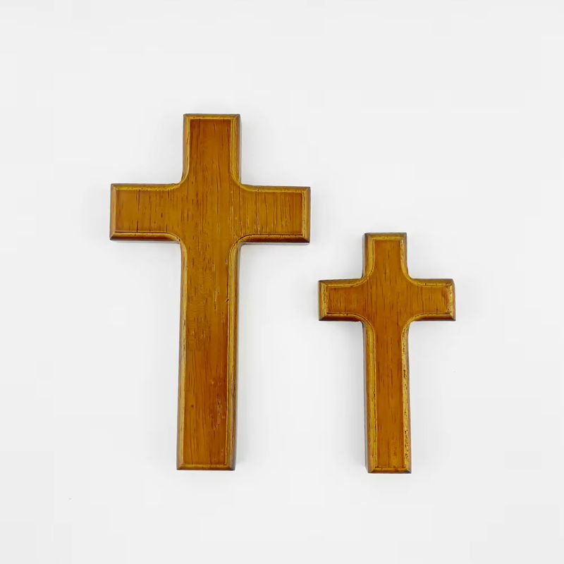 Katholisches Wandkreuz aus Holz in Blau und Braun für die Kirche oder als religiöse Heimdekoration - Bild 2