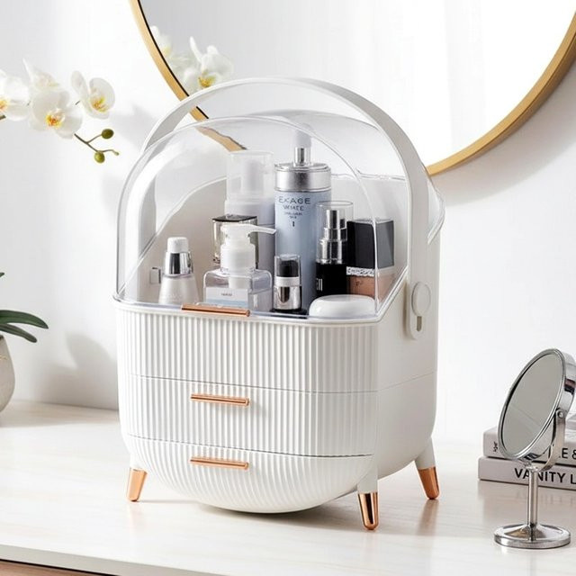 YMOLGA Make-up-Organizer für das Badezimmer mit 2 Schubladen in Weiß - Bild 1