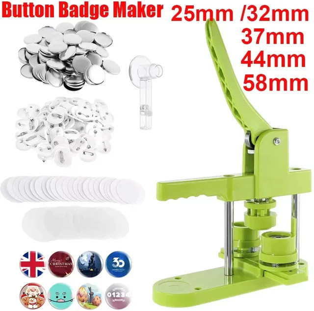 DIY Button Maker Maschine Set mit Kreisschneider für Ansteckpins in den Größen 25mm, 44mm und 58mm in Pink und Grün - Bild 1