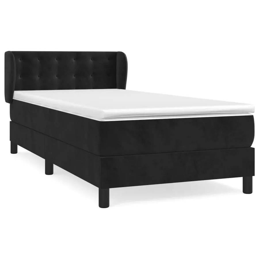 vidaXL Boxspringbett mit Matratze in Schwarz und Weiß aus Samt mit Taschenfederkern B/T: 90 x 190 cm - Bild 2