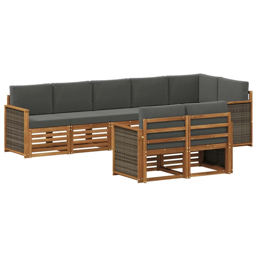 vidaXL Sofagarnitur aus Massivholz Akazie in Anthrazit mit Latten-Design und Armlehnen - Bild 2