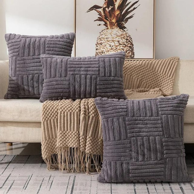 JMG Clothing Boho Kissenbezug aus Plüsch in Grau, B/T/H: 45 x 45 x 45 cm - Bild 1