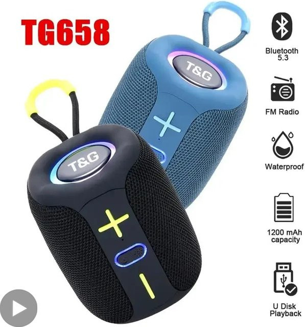 T&G Tragbarer Bluetooth Lautsprecher mit Subwoofer und FM Radio in Grau - Bild 1