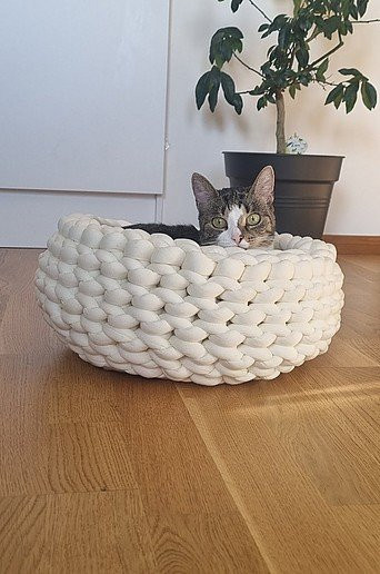 Jotex BOWIE Hundebett und Katzenbett aus Textil in Weiß, Durchmesser: 35 cm - Bild 1