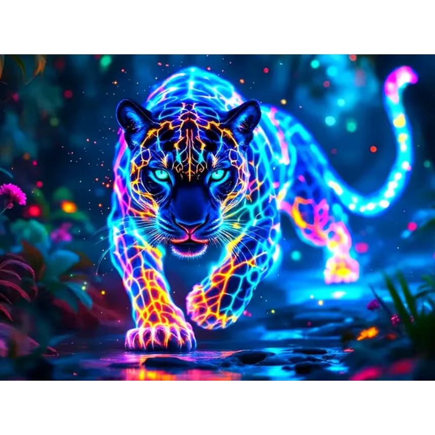 YUTTEE 5D DIY Diamantmalerei Leuchtender Leopard als Mosaik-Kreuzstich in Multicolour für moderne Wandkunst - Bild 2