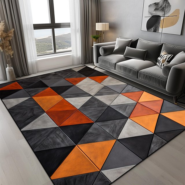 Karpetti Geometrischer Teppich in Orange, Modernes Design für Wohnzimmer und Schlafzimmer, Rutschfest und Waschbar, B x T: 100 x 120 cm - Bild 1