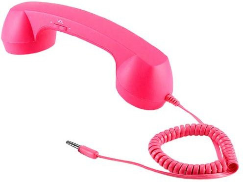 Retro Telefonhörer von Xuge als Smartphone Empfänger mit Mikrofon und Lautsprecher, Universal mit USB-C und 3,5mm Klinke, Farbe: Pink - Bild 1