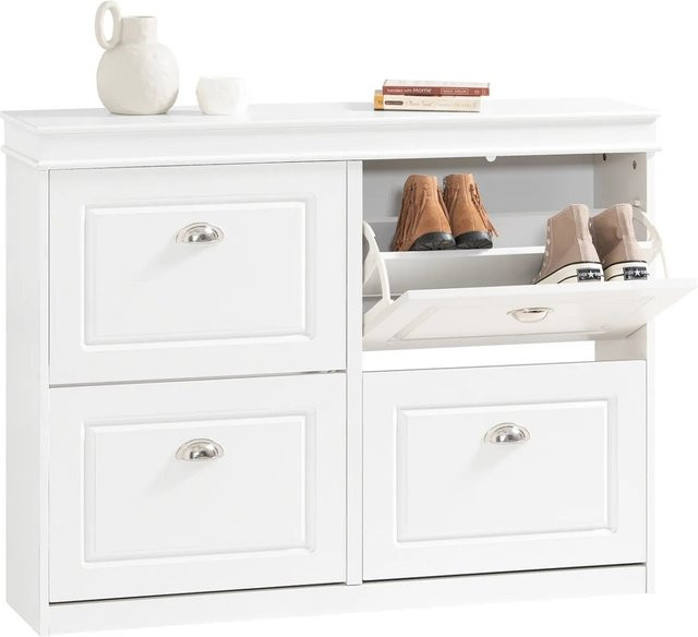 SoBuy Schuhschrank aus MDF mit 4 Klappen in Weiß, B/H/T: 105 x 82 x 24 cm - Bild 1