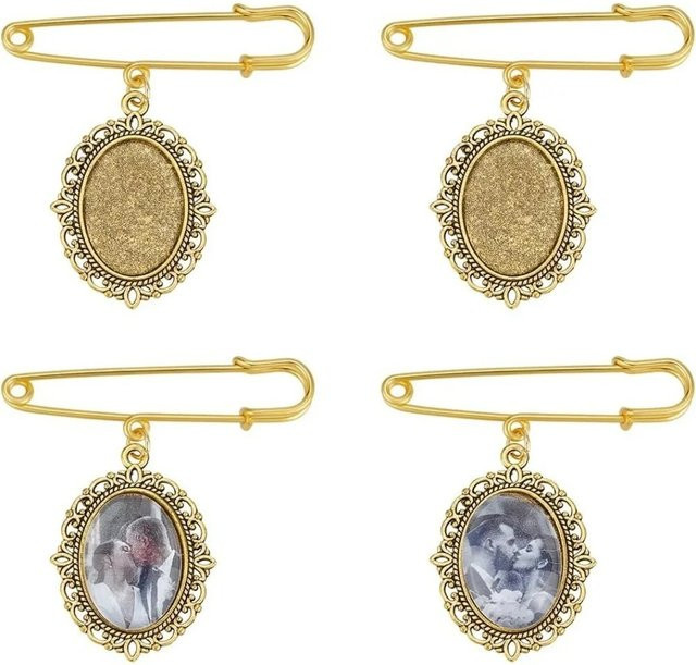 8-teiliges DIY-Pin-Broschen-Herstellungsset aus Legierung und Glas in Gold und Transparent, oval für Foto-Broschen und Hochzeitsstrauß-Schmuck - Bild 1