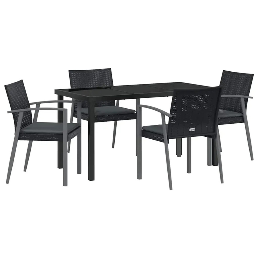 vidaXL Garten Essgruppe 5-teilig aus Poly Rattan und Glas in Schwarz - Bild 2