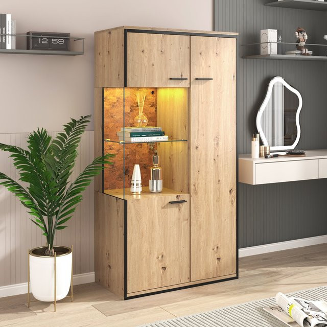 Aosom Vitrinenschrank mit LED-Beleuchtung und Glastüren in Braun, B/T/H: 150 x 40 x 78 cm - Bild 1