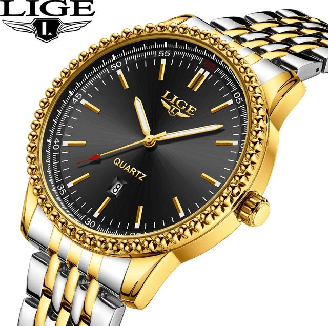 LIGE Armbanduhr Quarz, Edelstahl, Schwarz, Herren - Bild 1