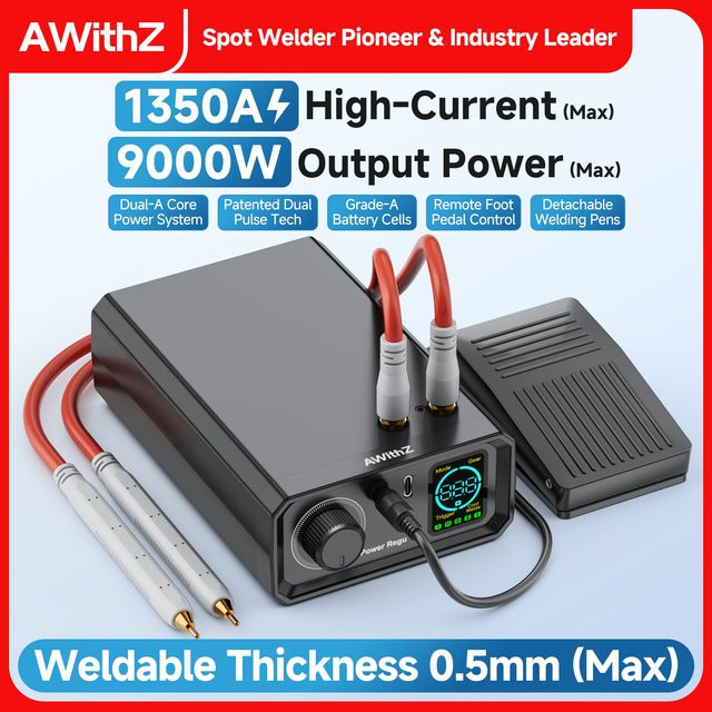 Awithz Hochleistungs-Punktschweißgerät 9000W mit 1350A, tragbare Schweißmaschine mit Fußpedal für DIY 18650 Batterien - Bild 1