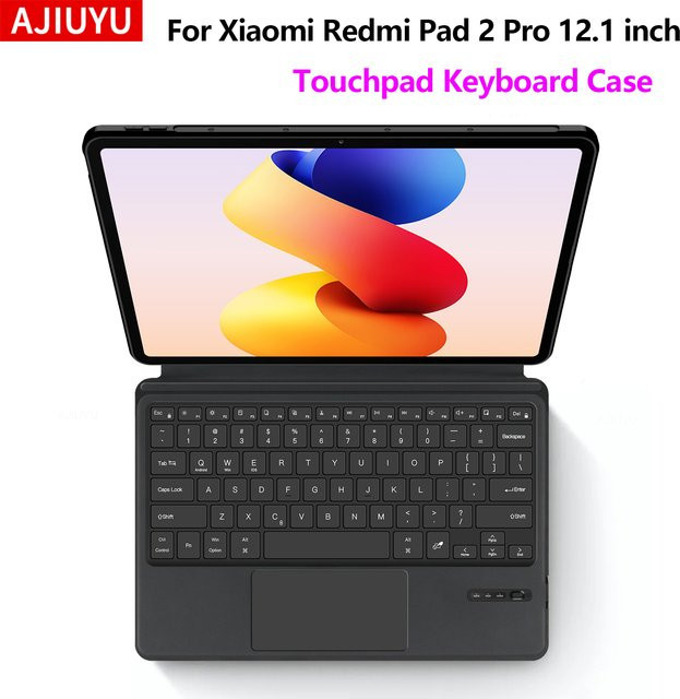 AJIUYU Smart TouchPad Bluetooth Tastatur mit Folio Abdeckung für Xiaomi Redmi Pad Pro 12,1 Zoll in Schwarz - Bild 1