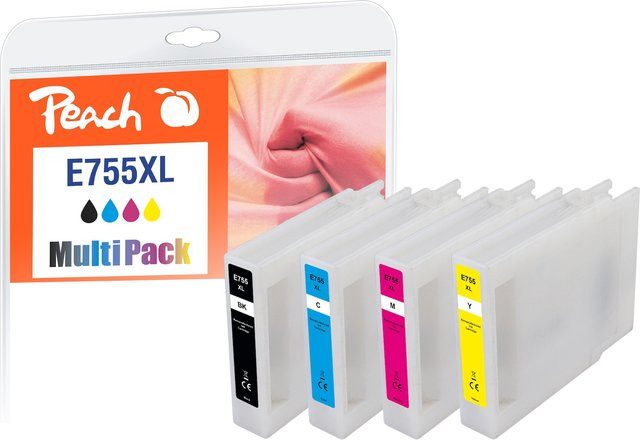 Peach E754/755/756 XL Druckerpatronen Set (Schwarz, Cyan, Magenta, Gelb) für Epson WorkForce Pro WF-6530 MFP und WF-8090, ersetzt Epson T755XL, wiederaufbereitet - Bild 1