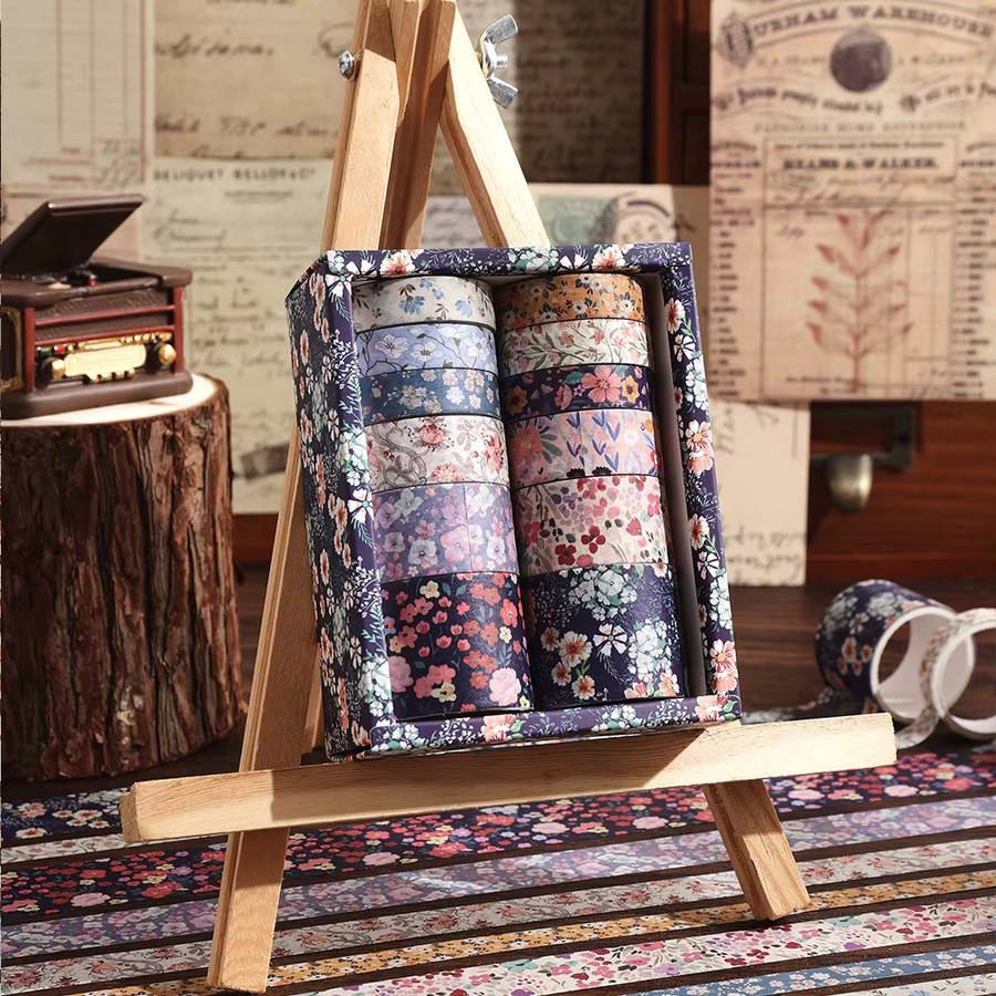 12 Rollen Vintage Blumen Washi Tape Set in Multicolour für DIY Dekoration, Journaling und Scrapbooking - Bild 1