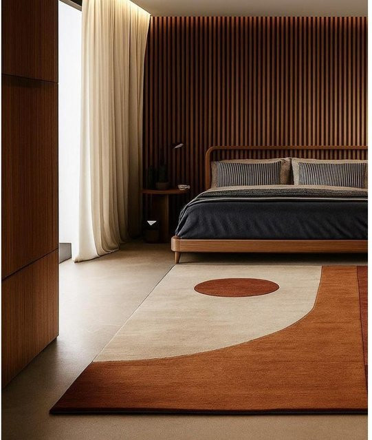 JGJG Mid-Century Modern Geometrischer Bereichsteppich in Beige und Rostfarben, abstrakter Teppich aus Polyester für Wohnzimmer und Schlafzimmer, B: 180 cm, T: 260 cm - Bild 1