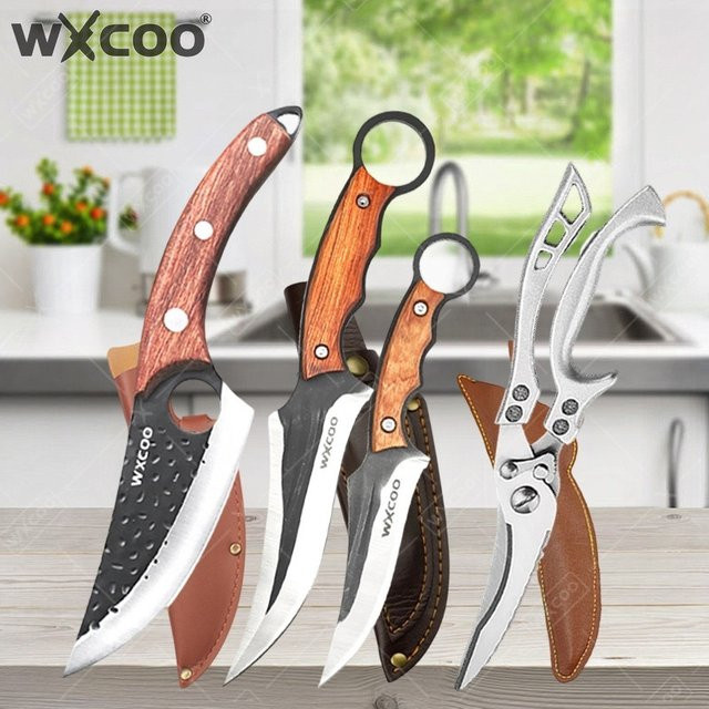 WXCOO Handgeschmiedetes Metzgermesser mit Holzgriff und Scheide in Silber - Bild 1