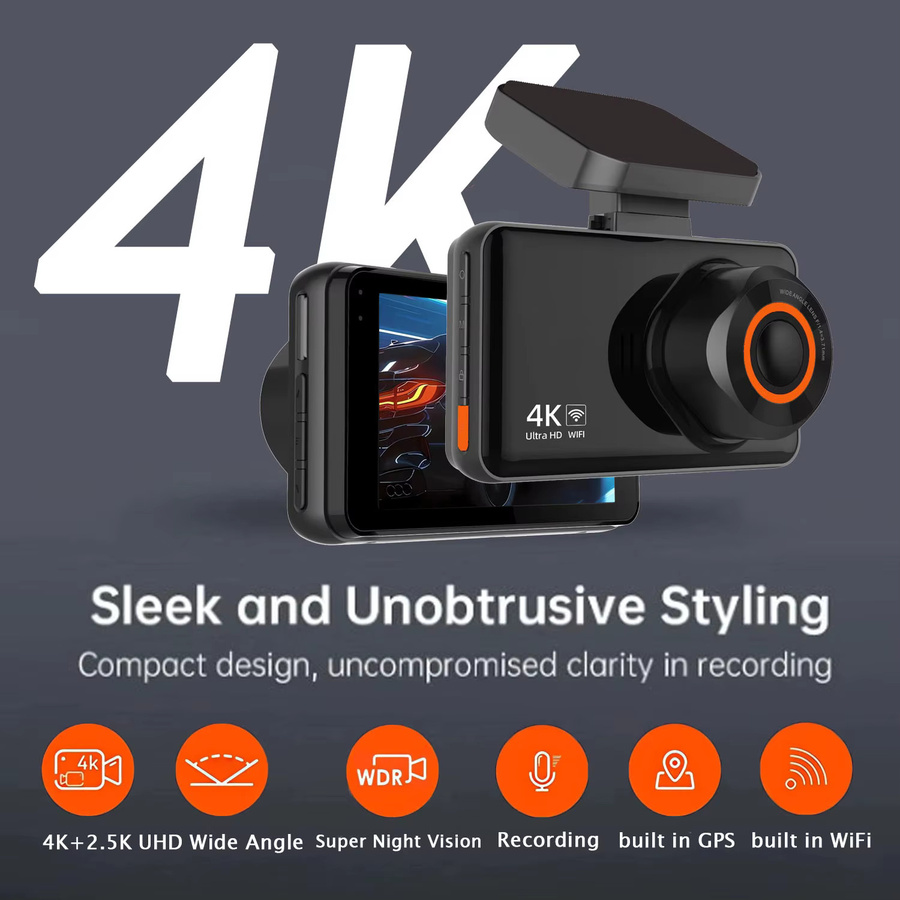 Maxtoss Dual Dashcam mit 4K und 2,5K Auflösung, WIFI und GPS, Rückfahrkamera mit Nachtsicht und 24H Parkmodus, Schwarz - Bild 2
