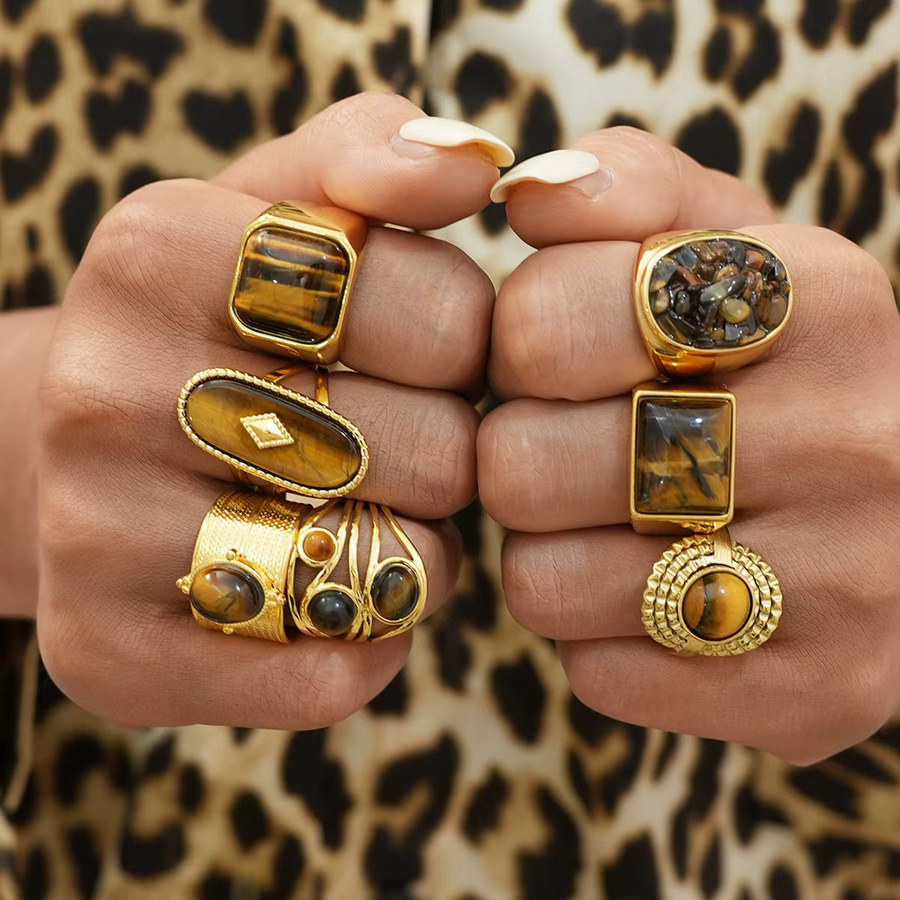Uself Ring Edelstahl, brauner Stein, Gold, Damen, Vintage - Bild 3