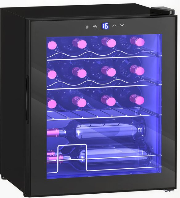 HOMCOM Freistehender Weinkühlschrank mit Kompressor, 42l Weinklimaschrank für 16 Flaschen, Schwarz mit LED-Beleuchtung und Touchscreen - Bild 1