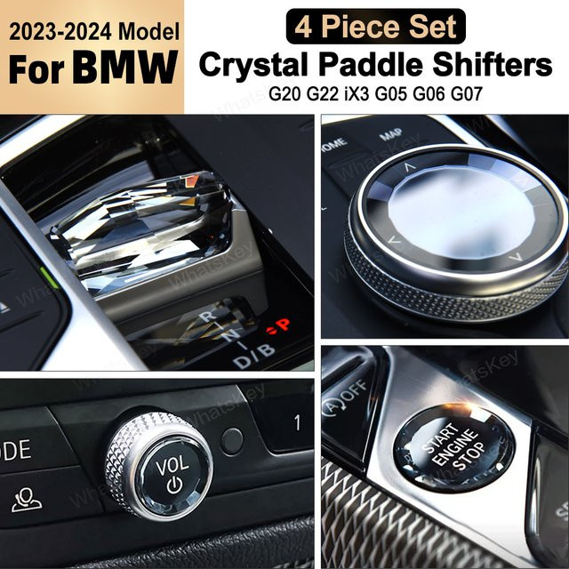 WhatsKey 4-teiliges Set Crystal Gear Paddle Shifter Knob mit Metallbasis in Transparent für BMW G20 G21 G22 G23 G26 G28 IX3 G08 X5 G05 X6 G06 X7 G07 - Bild 1