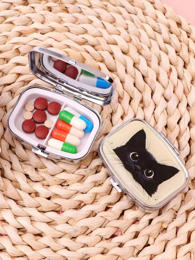jaysuing Pillendose, Schwarzes Katzen-Design, 2-Fach, Unisex, Schwarz - Bild 7