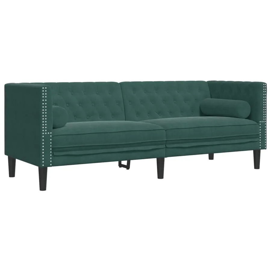 vidaXL Chesterfield-Sofa 3-Sitzer aus Samt in Dunkelgrün mit Nackenrollen und Massivholzrahmen B: 194,0 cm, H: 74,5 cm, T: 70,5 cm - Bild 2