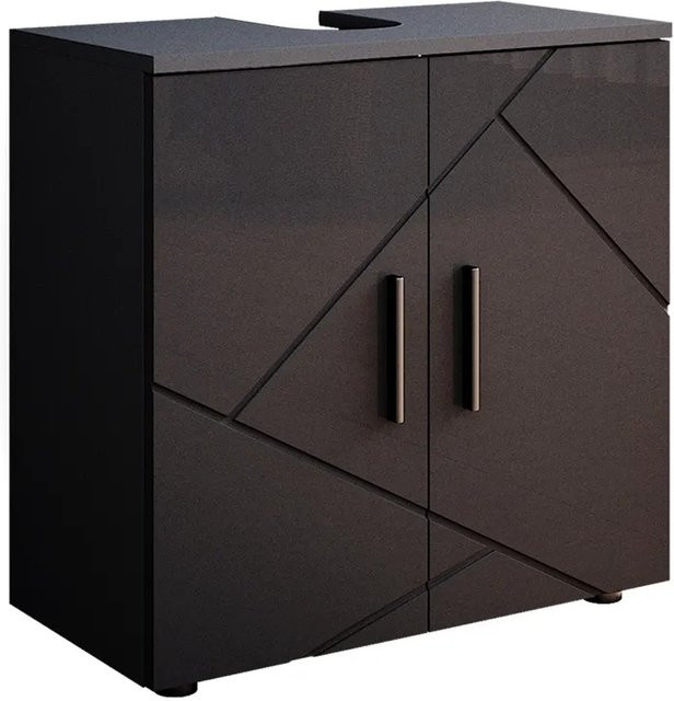 Vicco Waschbeckenunterschrank Irma Badezimmerschrank in Anthrazit Hochglanz B: 60 cm, T: 59 cm, H: 30 cm - Bild 2