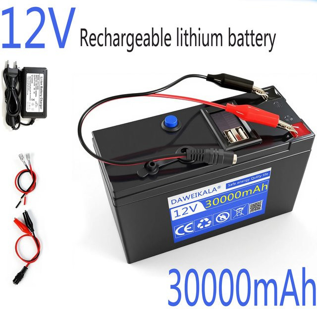 DAWEIKALA Wiederaufladbarer 12 V 30000 mAh Li-Ionen-Akku in Schwarz für Spielzeugautos, LED-Streifen und Outdoor-Stromversorgung - Bild 1