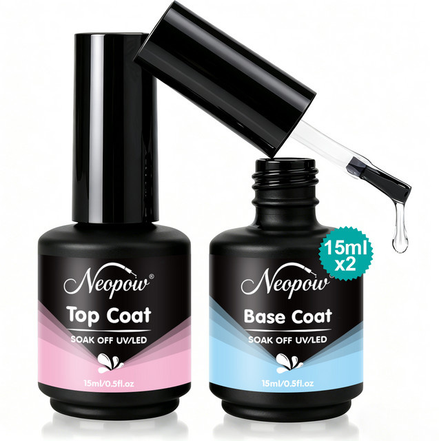 NeoPow Super Top Coat und Base Gel Nagellack-Set, glänzend, 2 x 15 ml - Bild 1