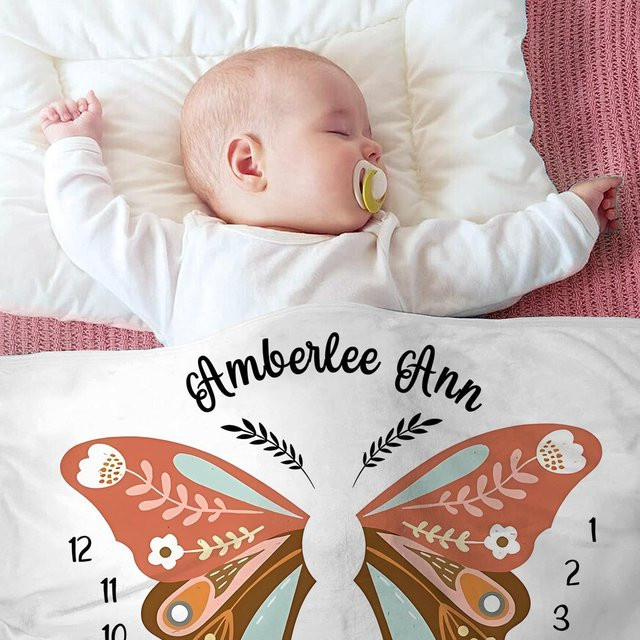 VIKAMA Gedenkdecke für Neugeborene aus weichem Flanell mit Schmetterlingsmuster und floralem Design, maschinenwaschbar - Bild 1