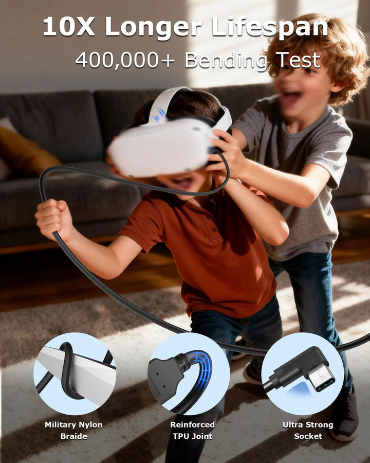 SZKOSTON USB-C Verbindungskabel mit Ladefunktion für Meta Quest 3, Meta Quest 3S, Quest 2 und Pico 4, USB 3.0 5Gbps Hochgeschwindigkeits-Modemkabel für PC und Steam VR, Schwarz, 4,88 m - Bild 5