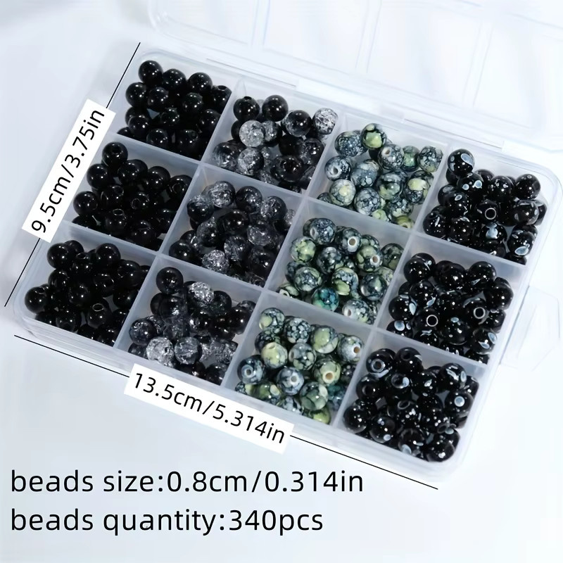 QYWCTZ Perlen-Set, 8mm Acryl, Schwarz, Runde Perlen, Unisex - Bild 4