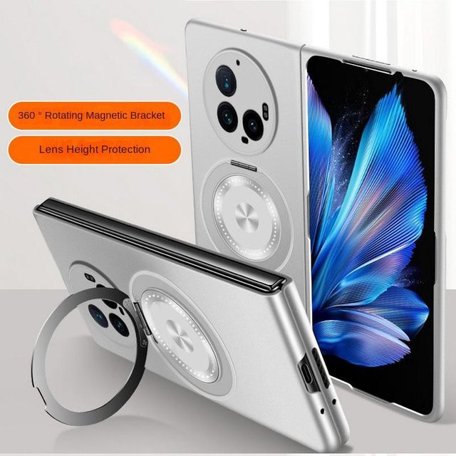 Schutzhülle für Vivo X Fold 3 Pro mit drehbarem Metallhalter und magnetischem Befestigungsring in Silber - Bild 1