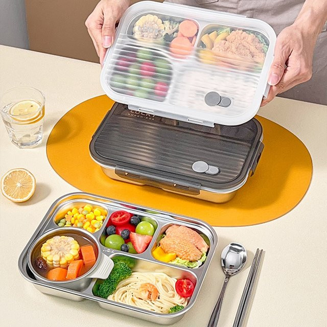 WORTHBUY Bento-Lunchbox aus 304 Edelstahl mit Fächern und transparentem Deckel - Bild 1