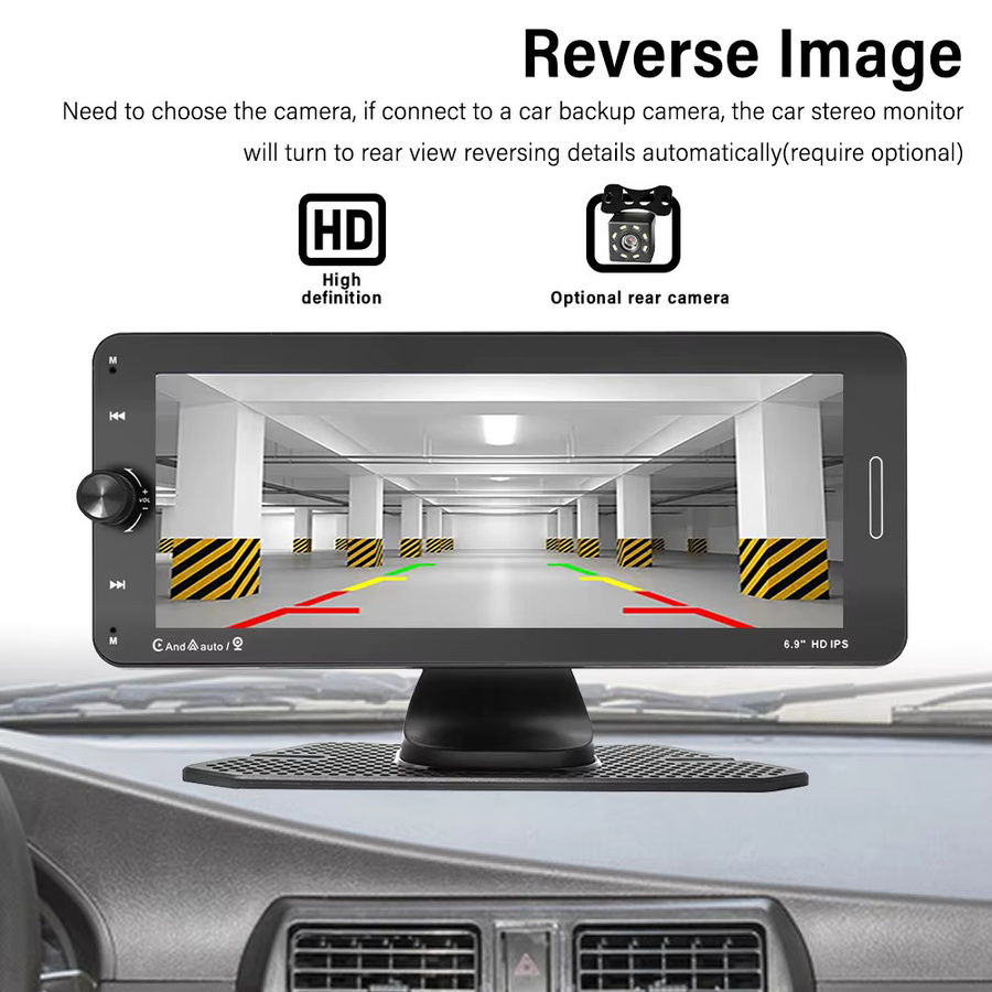 Icreative Tragbares Autoradio mit 6,9 Zoll HD IP-Display, Drahtloses CarPlay, Bluetooth, Wi-Fi und Mirror Link, Schwarz - Bild 4