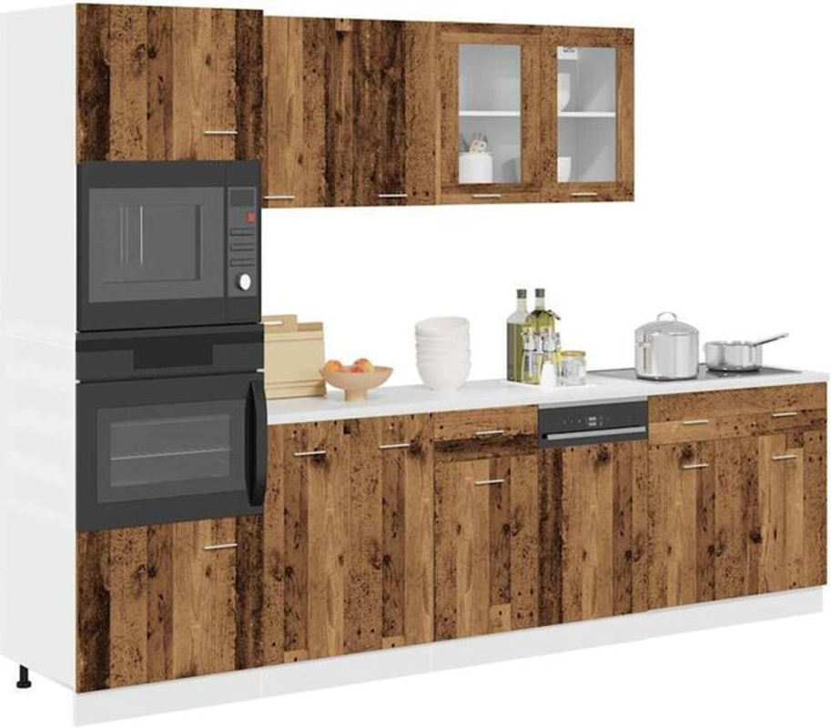Vidaxl 7-teiliges Küchenschrank-Set in Landhaus-Optik aus Holzwerkstoff und Glas in Braun - Bild 1