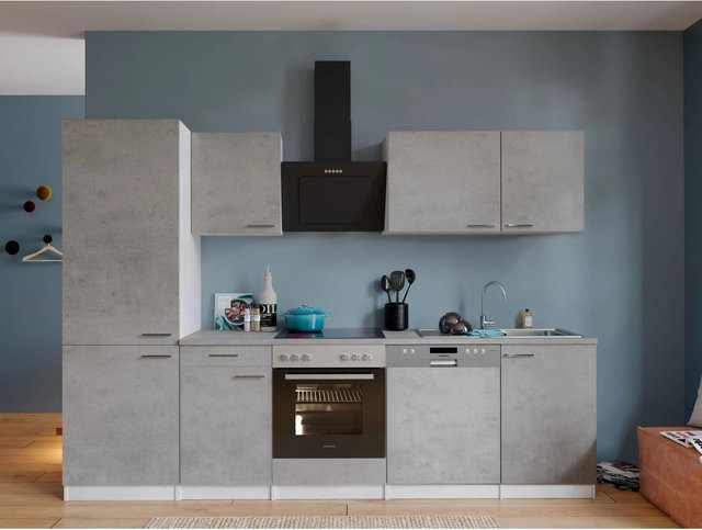 Respekta Küchenblock Malia modern in Beton Optik Grau und Weiß mit Kühl- und Gefrierkombination B/H/T: 280 x 200 x 60 cm - Bild 1