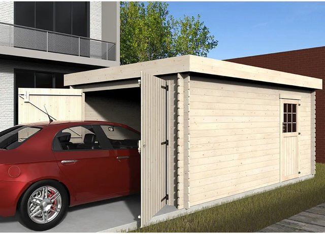 Decor et Jardin Garage Galan in Weiß und Beige mit Holzoptik, B/T/H: 326 x 478 x 224 cm - Bild 1