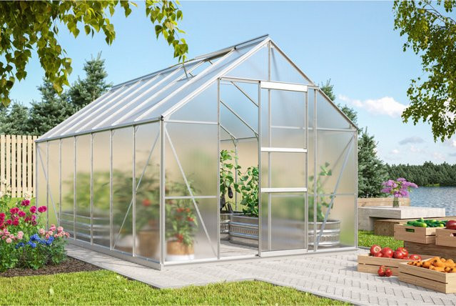 Vitavia Gewächshaus Merkur 11500 aus Aluminium eloxiert in Silber mit 11,5 m² Fläche, Polycarbonat-Dach und Schiebetür - Bild 1
